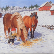 Ceramic Tile - Jan Bergerlind Tomte feedding horses